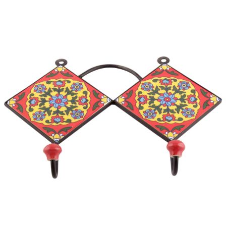 Red Ceramic Floral Tiles Hooks